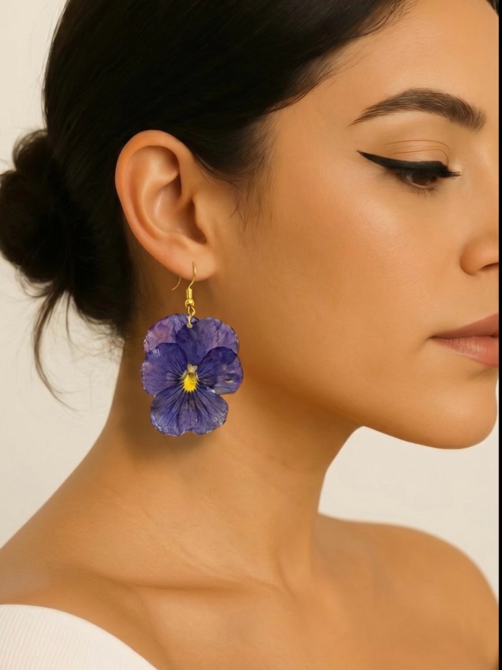 Handmade Purple Pansy Flower Earrings - Women Jewelry